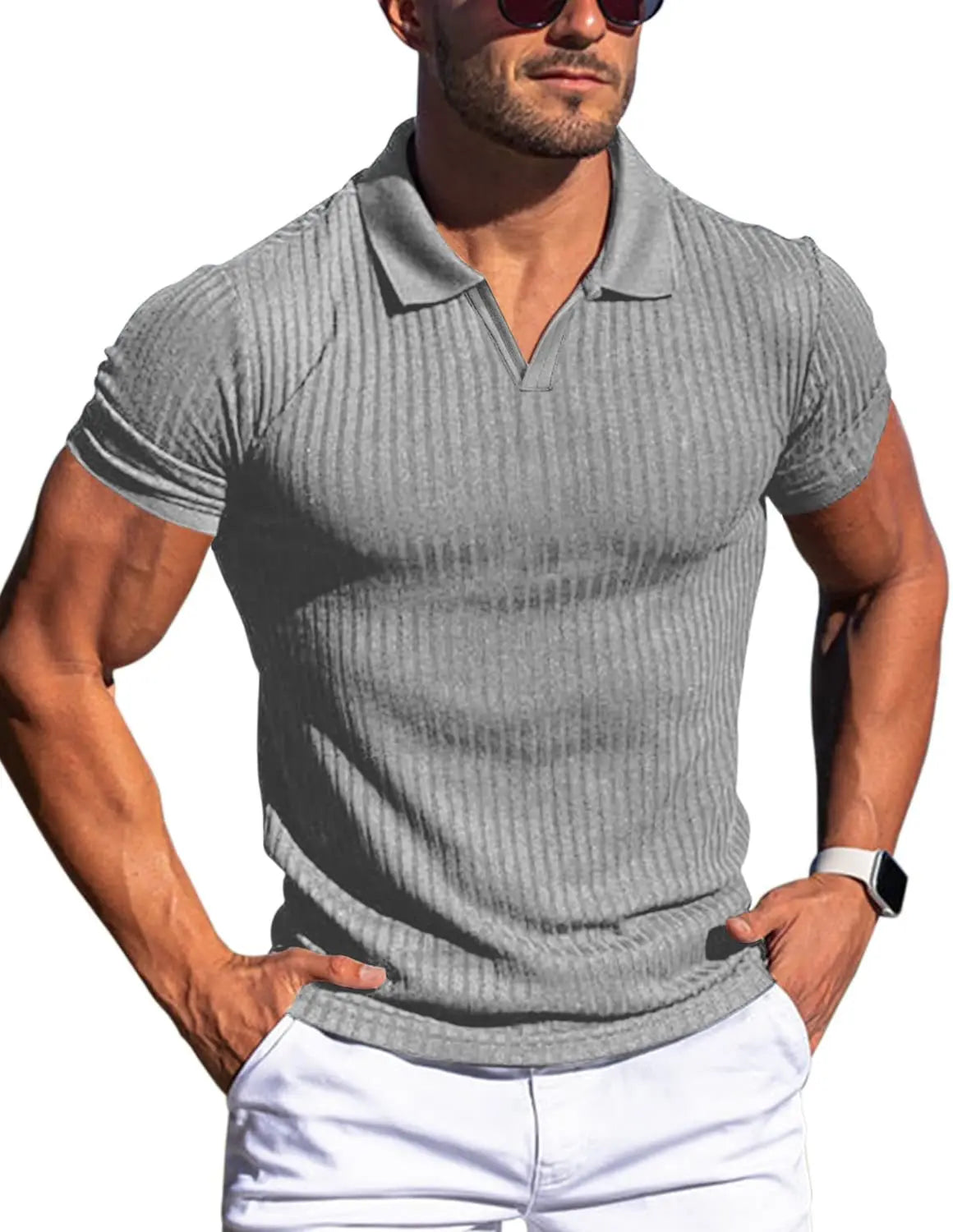 Camisa Polo Masculina Texturizada Romeni Slim Fit Manga Curta