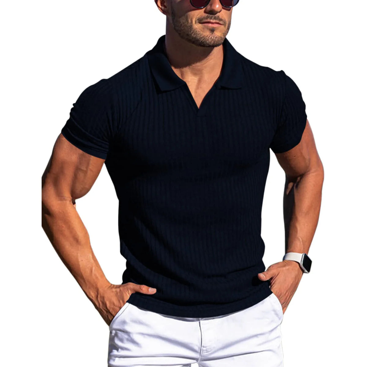 Camisa Polo Masculina Texturizada Romeni Slim Fit Manga Curta